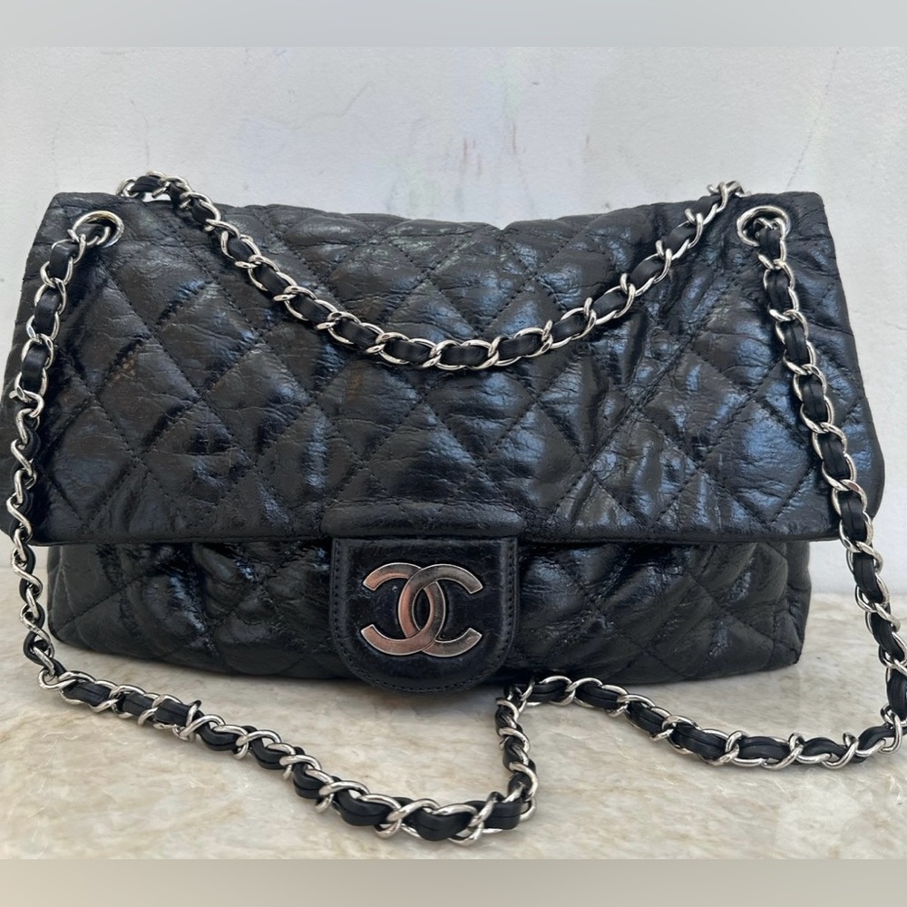 Chanel authentic classic quilted aged glazed calfskin black silver - Picture 4 of 15